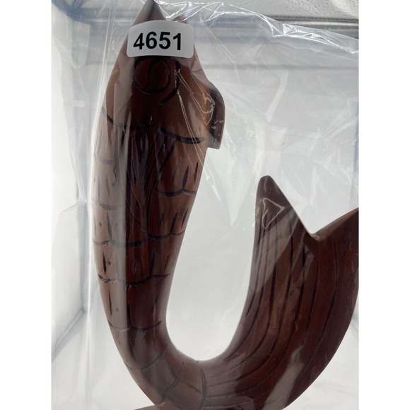 Vintage Hand Carved Brown Wooden Home‎ Decorative Fish Sculpture Animal Figurine - Picture 10 of 10